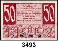 P A P I E R G E L D,Kleingeldscheine der Landesregierungen Württemberg-Hohenzollern - Finanzministerium5, 10 und 50 Pfennig 1947.  Alle Varianten.  Ros. FBZ-7 a, b, 8 a, b, 9(gebraucht).  LOT 11 Scheine.
