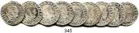 Deutsche Münzen und Medaillen,Preußen, Herzogtum Albrecht von Brandenburg (1511) 1525-1568 Groschen 1535, 1537, 1538, 1539, 1541, 1542, 1543, 1544 und 1545.  Neumann 45/47.  LOT. 9 Stück.
