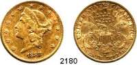 AUSLÄNDISCHE MÜNZEN,U S A  20 Dollars 1888 S (30,09g fein).  Kahnt/Schön 52.  KM 74.3  Fb. 178.  GOLD.