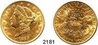 AUSLÄNDISCHE MÜNZEN,U S A  20 Dollars 1889 S (30,09g fein).  Kahnt/Schön 52.  KM 74.3  Fb. 178.  GOLD.
