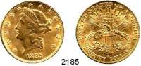 AUSLÄNDISCHE MÜNZEN,U S A  20 Dollars 1895 S.  (30,09g fein).  Kahnt/Schön 52.  KM 74.3  Fb. 178.  GOLD.
