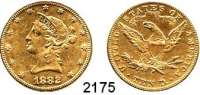 AUSLÄNDISCHE MÜNZEN,U S A  10 Dollars 1882.  (15,04g fein).  Kahnt/Schön 49.  KM 102.  Fb. 158,  GOLD.