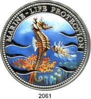 AUSLÄNDISCHE MÜNZEN,Palau  20 Dollars 1995 (Silber, 5 Unzen, Farbmünze).  Schutz der Meeresfauna - Seepferd.  Schön 13.  KM 12.  Im Etui mit Zertifikat.