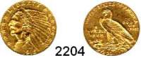 AUSLÄNDISCHE MÜNZEN,U S A  2 1/2 Dollars 1915.  (3.77g fein).  Schön 138.  KM 128.  Fb. 120.  GOLD.