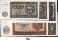 P A P I E R G E L D,D D R  5 bis 100 Deutsche Mark 1955.  Austauschnoten.  Ros. DDR-11 b bis 15 b.  SATZ. 5 Scheine.