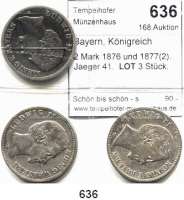 R E I C H S M Ü N Z E N,Bayern, Königreich Ludwig II. 1864 - 1886 2 Mark 1876 und 1877(2).  Jaeger 41.  LOT. 3 Stück.